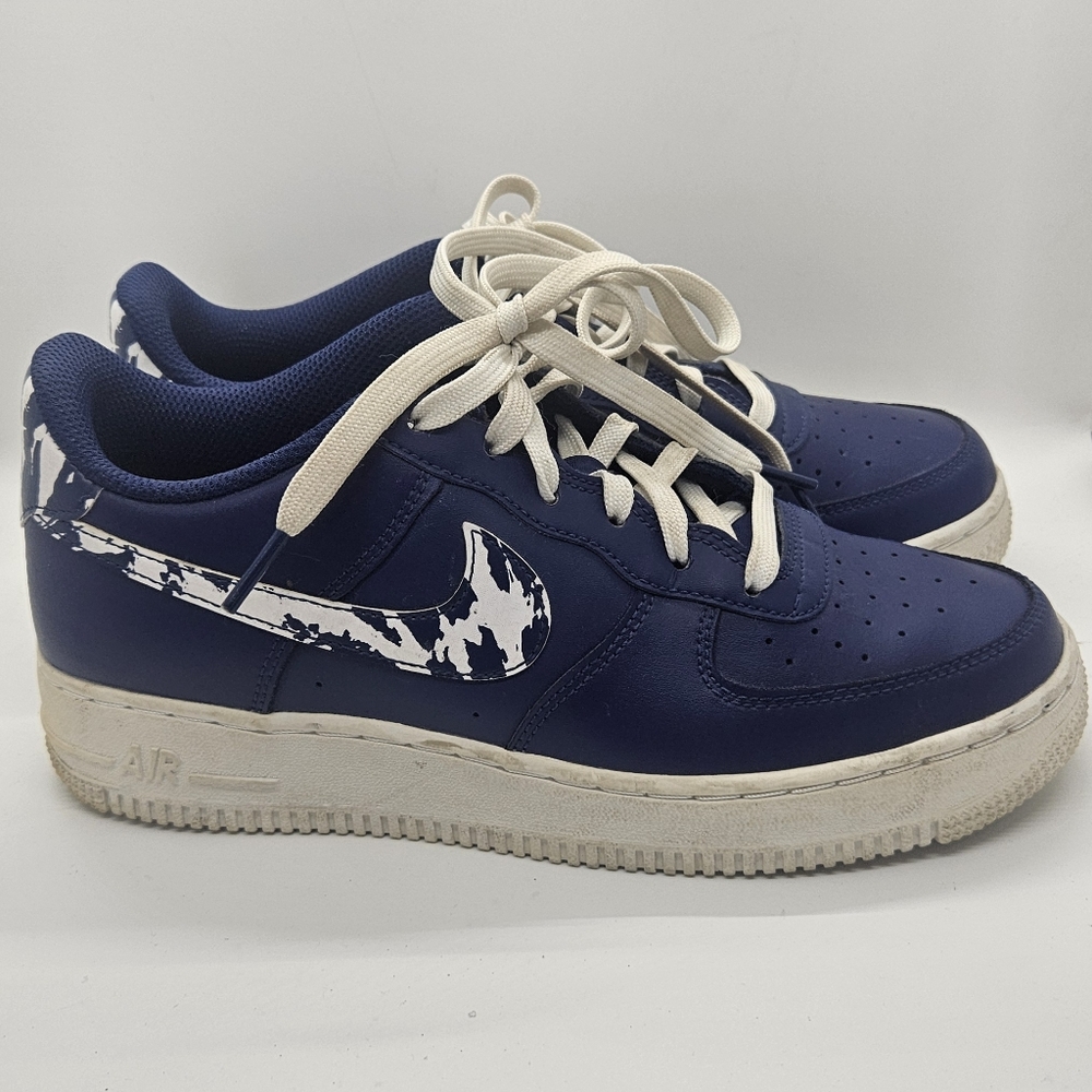 Nike Air Force 1 Low GS “Blue Void / White Marble Swoosh” (6.5Y / Women’s 8)